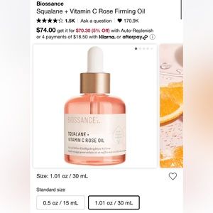 Biossance Squalane + Vitamin C Rose firming Oil BNIB
